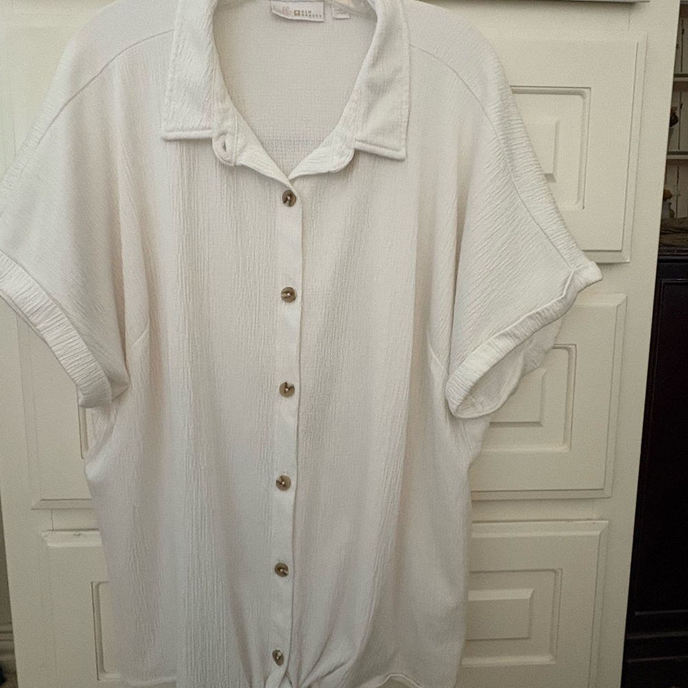 Belle by Kim Gravel Crisp White Button-Down Blouse